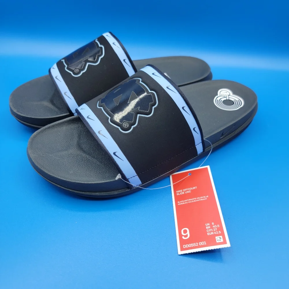 Nike OffCourt North Carolina Tarheels Slides Men's Size 9 Black Carolina Blue